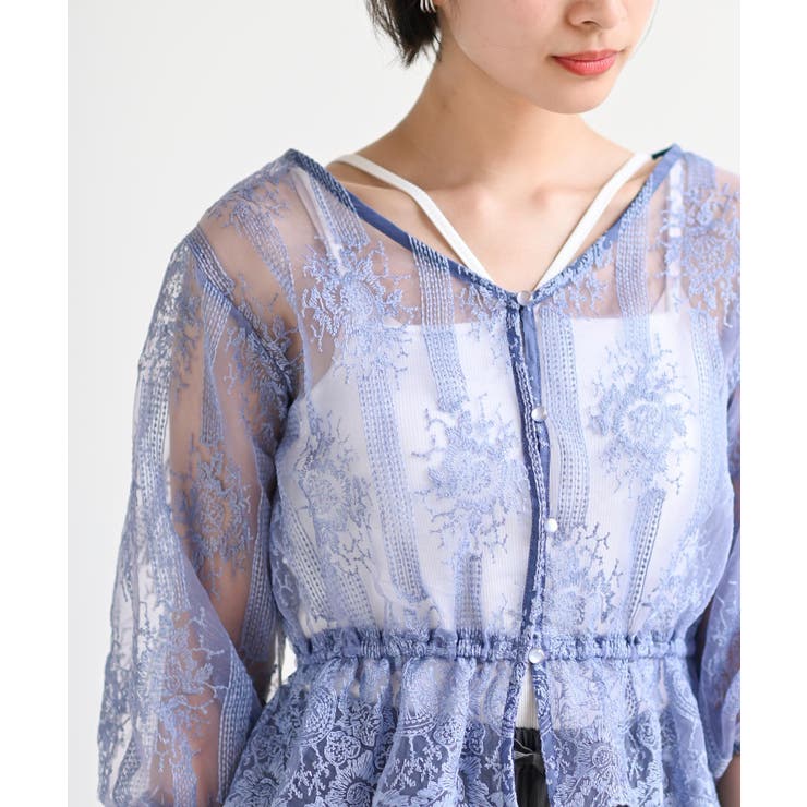 オーガンジー刺繍7分袖ブラウス[品番：RPSW0002848]｜rps（アール