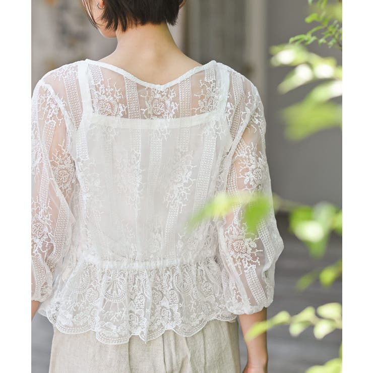 オーガンジー刺繍7分袖ブラウス[品番：RPSW0002848]｜rps（アール 