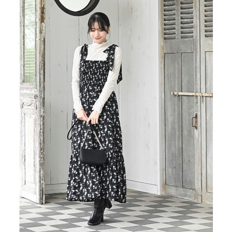 デシンプリントシャーリング肩リボンワンピース | rps | 詳細画像12 