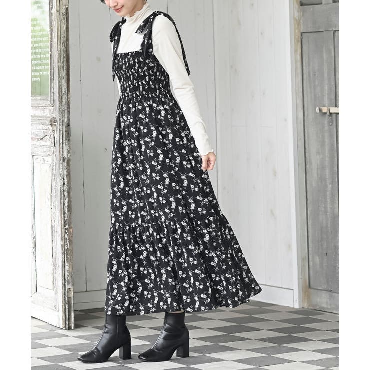 デシンプリントシャーリング肩リボンワンピース | rps | 詳細画像13 