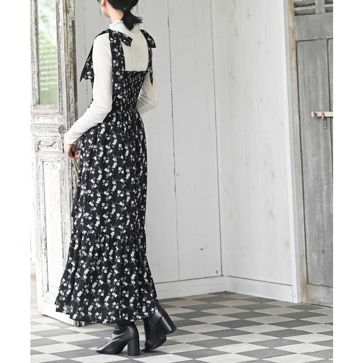 デシンプリントシャーリング肩リボンワンピース | rps | 詳細画像14 