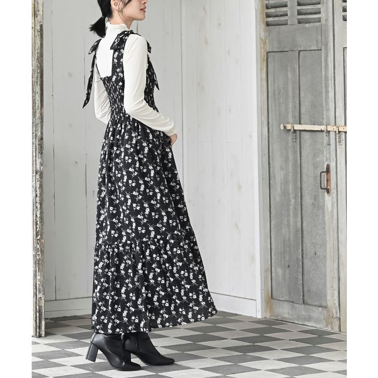 デシンプリントシャーリング肩リボンワンピース | rps | 詳細画像15 