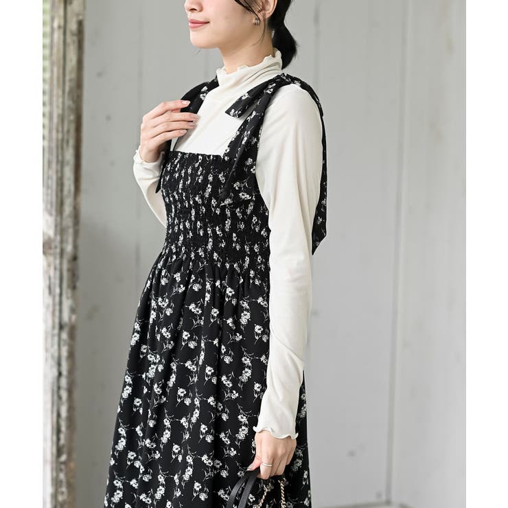 デシンプリントシャーリング肩リボンワンピース | rps | 詳細画像17 