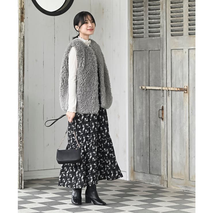 デシンプリントシャーリング肩リボンワンピース | rps | 詳細画像21 