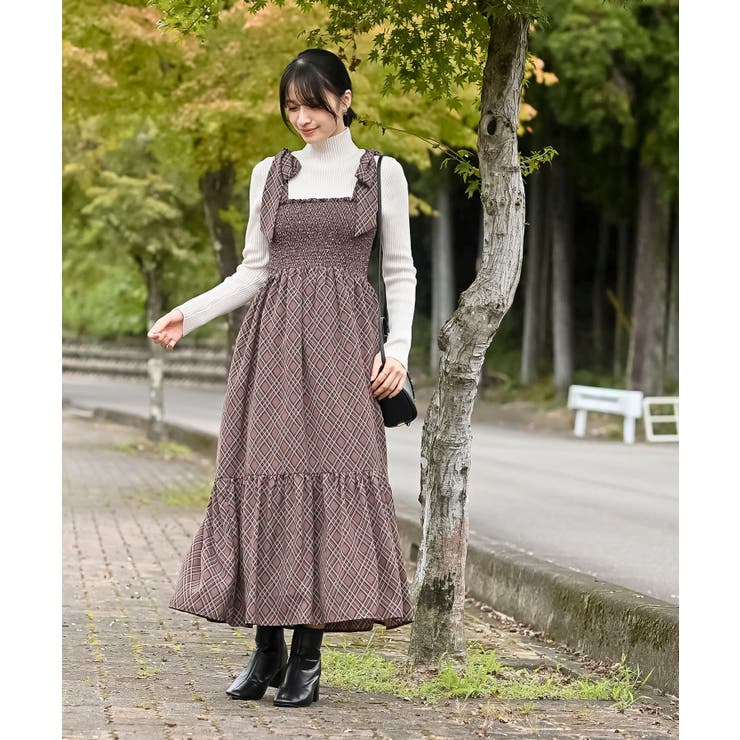 デシンプリントシャーリング肩リボンワンピース | rps | 詳細画像23 