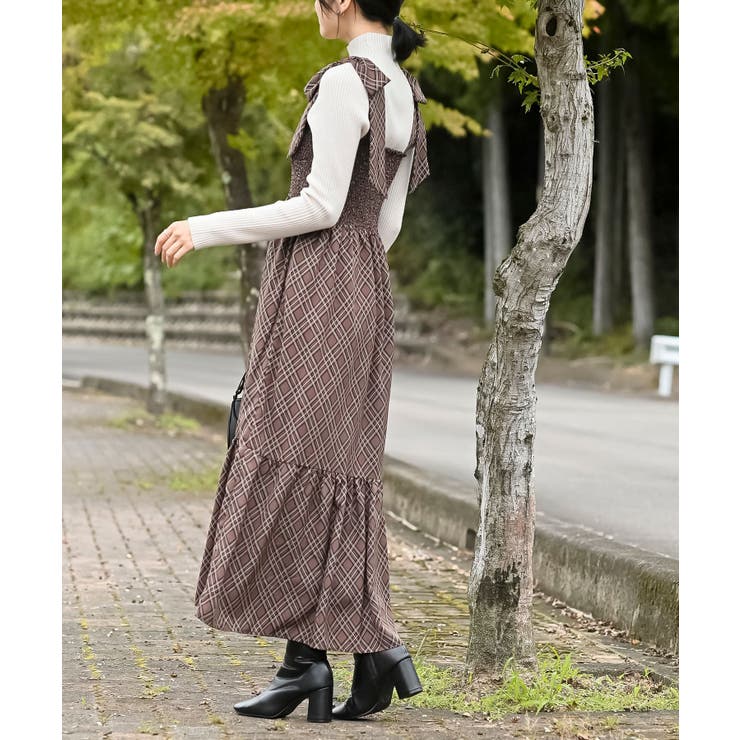 デシンプリントシャーリング肩リボンワンピース | rps | 詳細画像24 