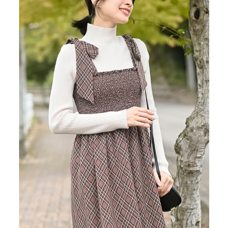 デシンプリントシャーリング肩リボンワンピース | rps | 詳細画像27 