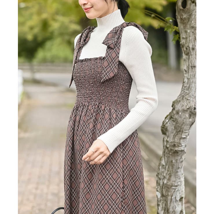 デシンプリントシャーリング肩リボンワンピース | rps | 詳細画像28 