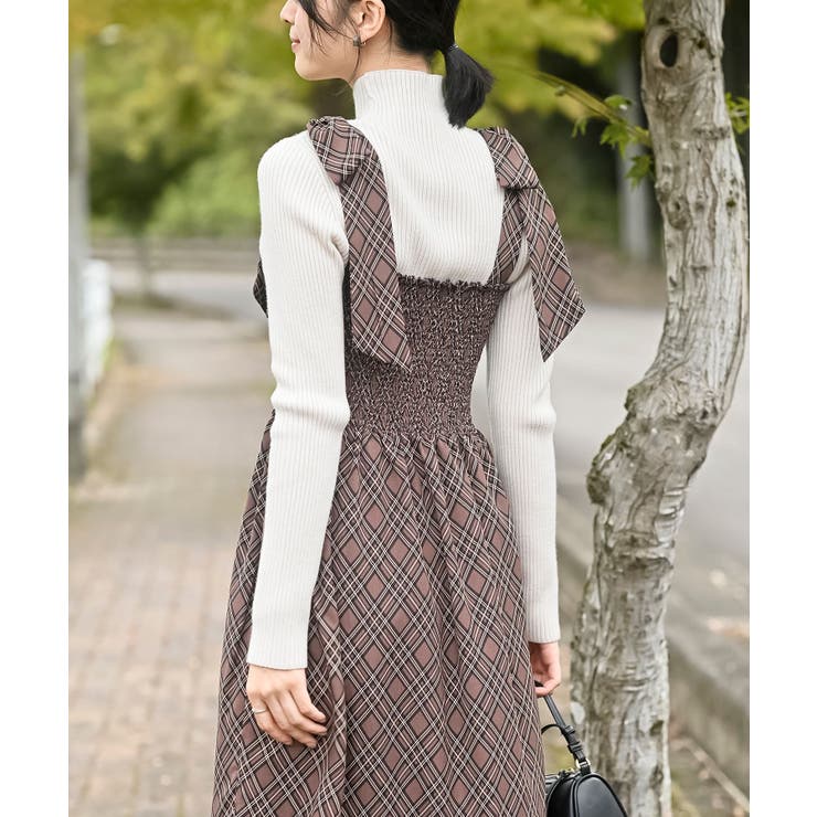 デシンプリントシャーリング肩リボンワンピース | rps | 詳細画像29 