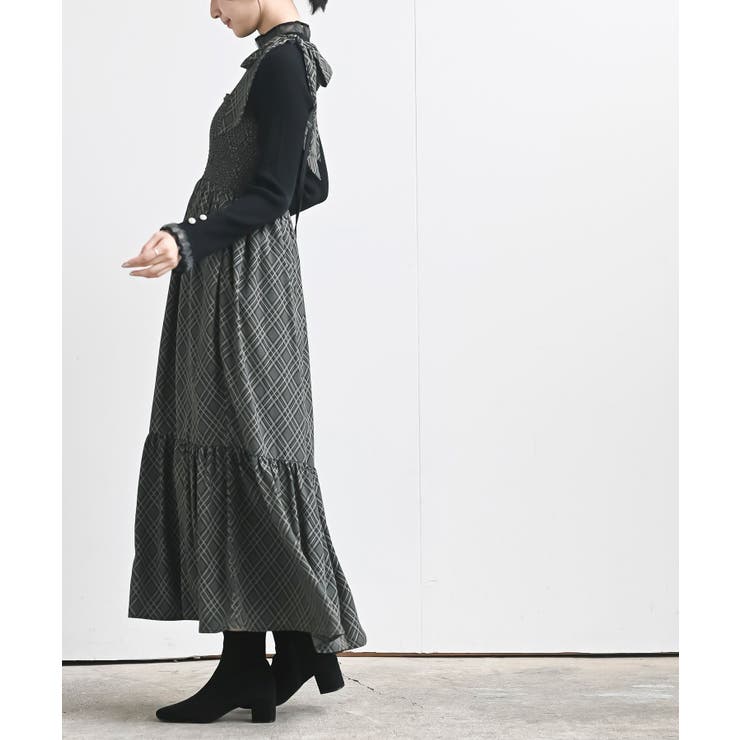 デシンプリントシャーリング肩リボンワンピース | rps | 詳細画像3 