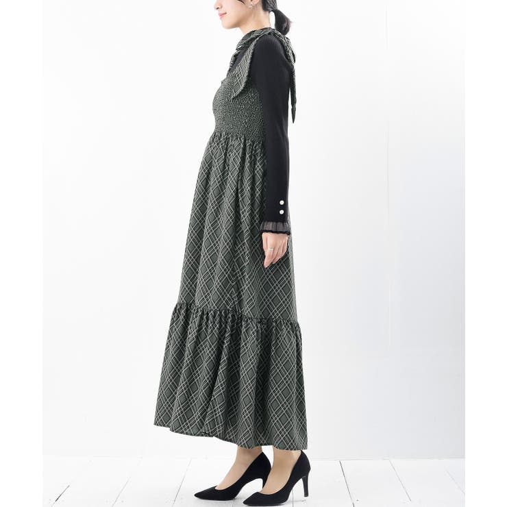 デシンプリントシャーリング肩リボンワンピース | rps | 詳細画像32 