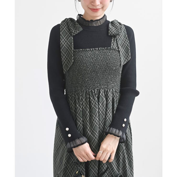 デシンプリントシャーリング肩リボンワンピース | rps | 詳細画像6 