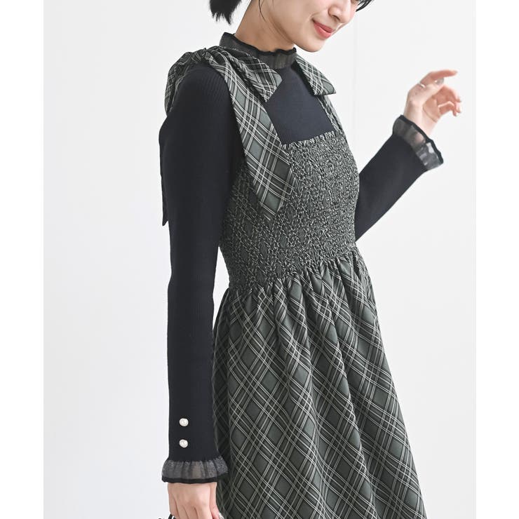 デシンプリントシャーリング肩リボンワンピース | rps | 詳細画像7 