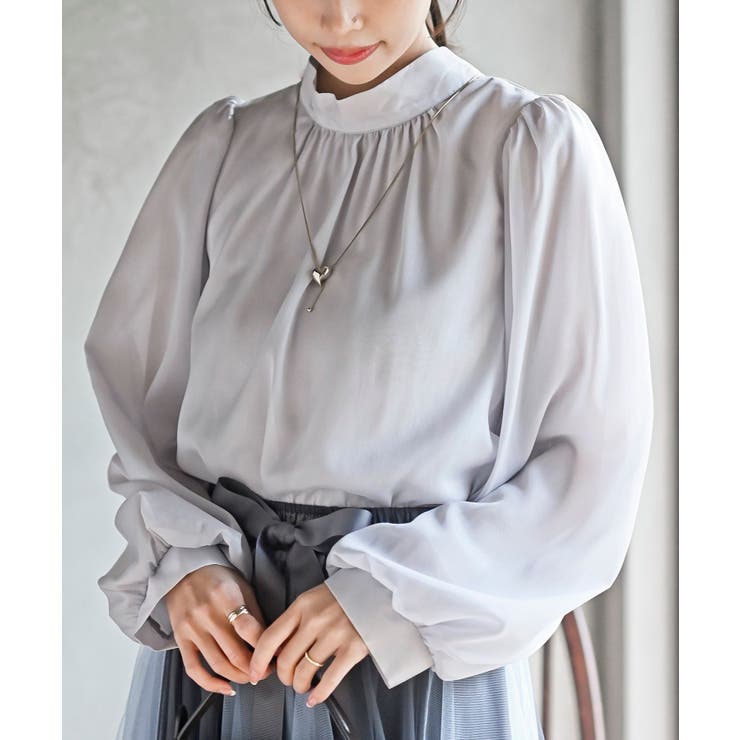 ライトグレー | ラメシアーバルーンスリーブブラウス | rps