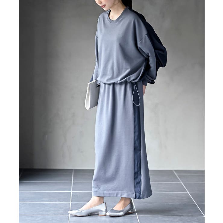 ブルー | 布帛切替裏毛プルオーバー×スカートセットアップ | rps