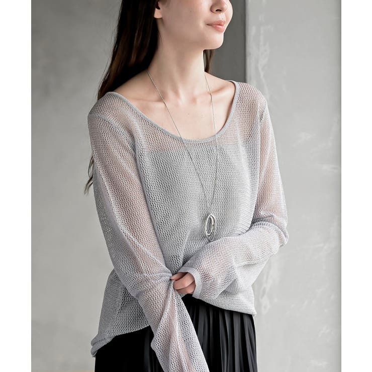 グレー | ボートネック透かしラメニットプルオーバー | rps