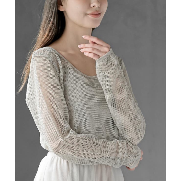 ベージュ | ボートネック透かしラメニットプルオーバー | rps