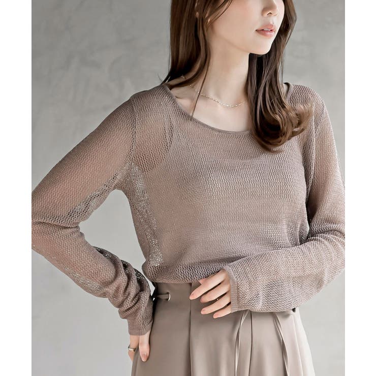 モカ | ボートネック透かしラメニットプルオーバー | rps