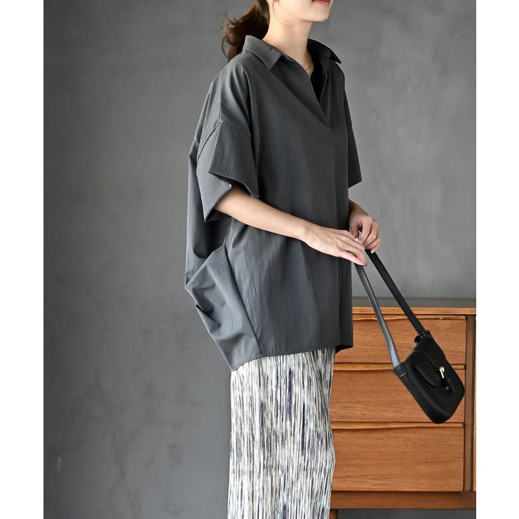 シワ加工スキッパーシャツ | rps | 詳細画像3 