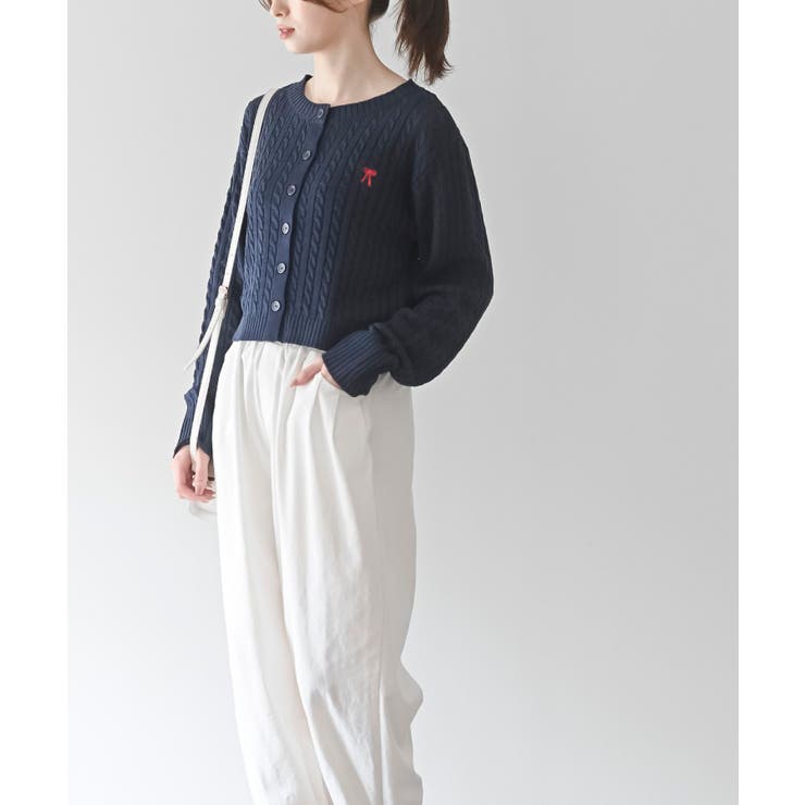 リボン刺繍ケーブル編み長袖クルーネックニットカーディガン | rps | 詳細画像20 