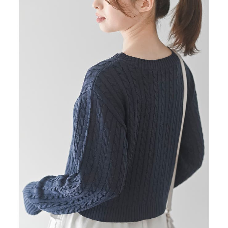 リボン刺繍ケーブル編み長袖クルーネックニットカーディガン | rps | 詳細画像24 
