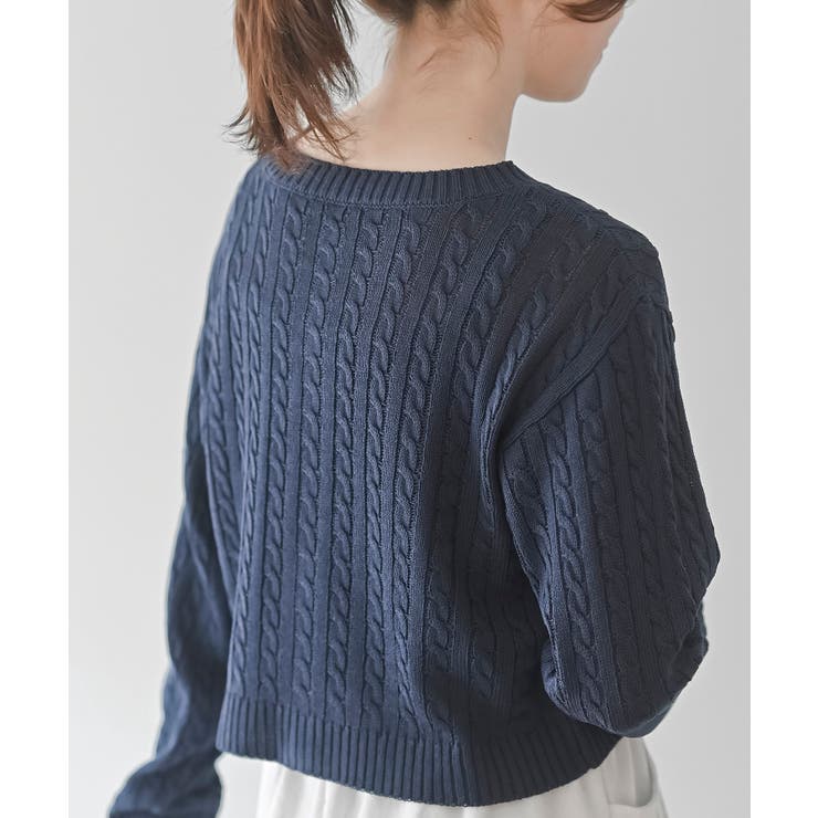 リボン刺繍ケーブル編み長袖クルーネックニットカーディガン | rps | 詳細画像25 