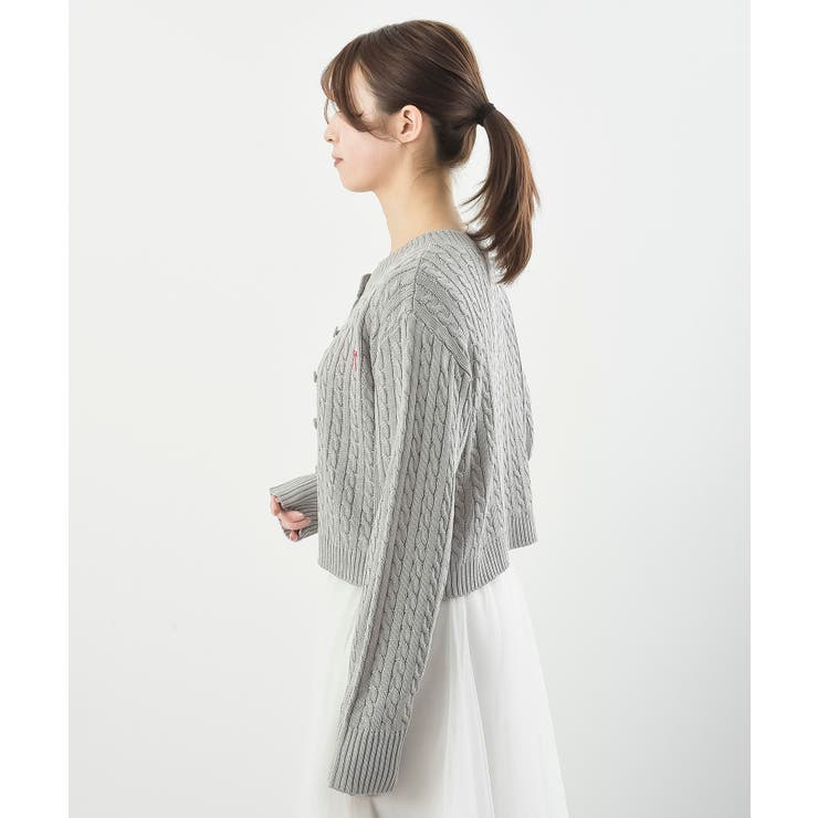 リボン刺繍ケーブル編み長袖クルーネックニットカーディガン | rps | 詳細画像27 