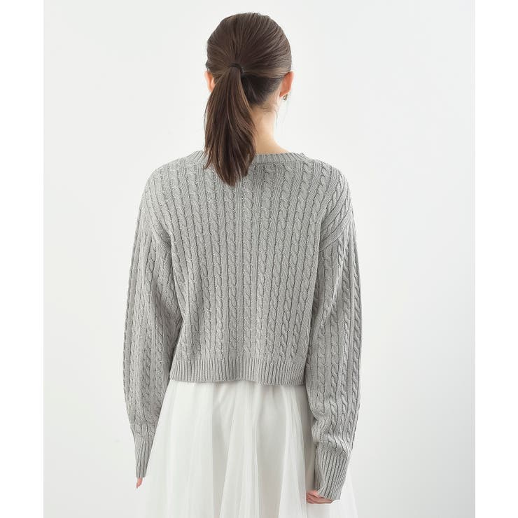 リボン刺繍ケーブル編み長袖クルーネックニットカーディガン | rps | 詳細画像28 