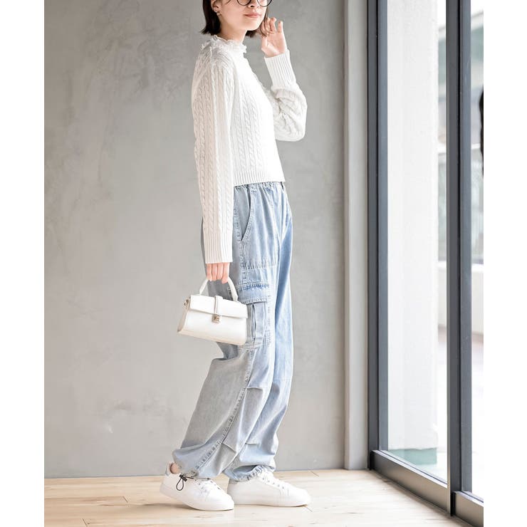 リボン刺繍ケーブル編み長袖クルーネックニットカーディガン | rps | 詳細画像5 