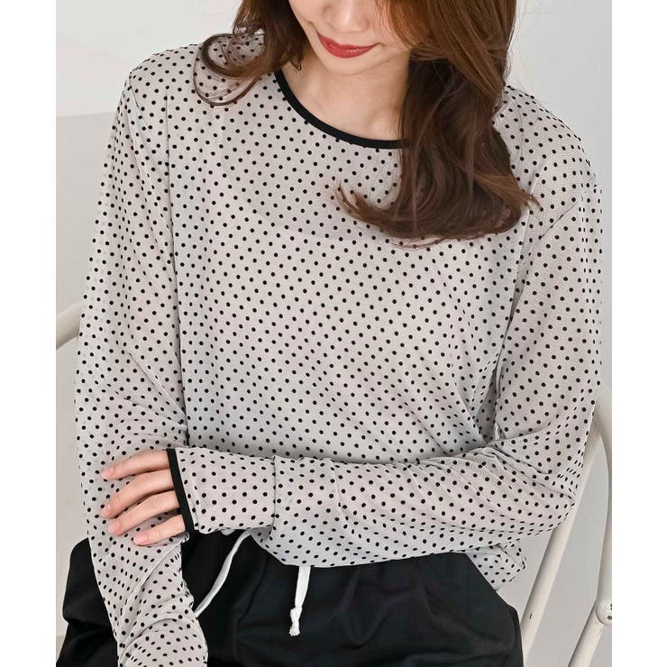 グレー | フロッキードットチュールクルーネッククプルオーバー | rps