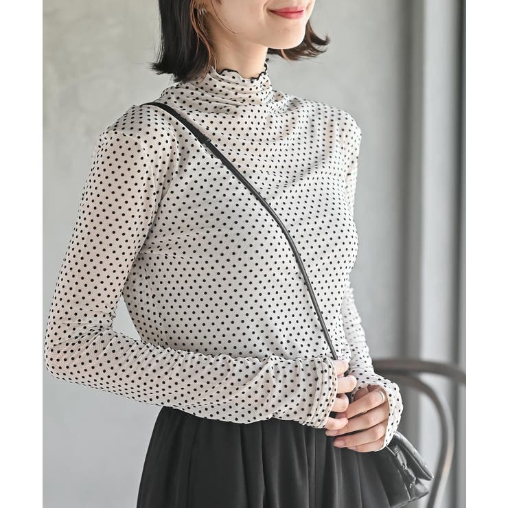 フロッキードットチュールハイネックプルオーバー[品番