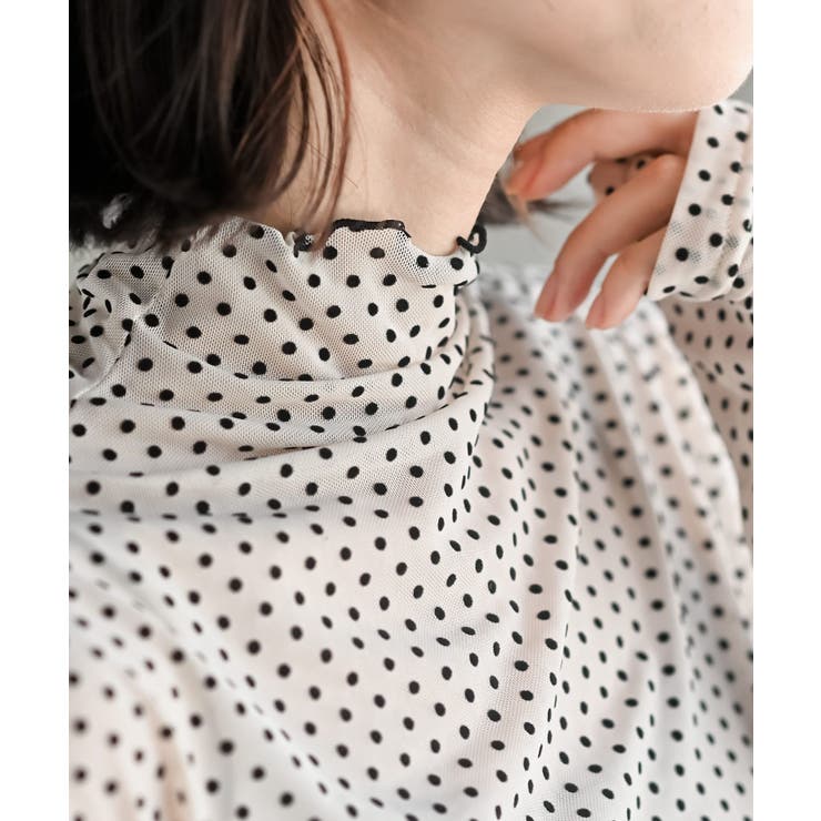 手描き風モノクロ水玉とスモークブルーフリル＋パイピング　サイズオーダー可 手描き風モノクロ水玉とスモークブルーフリル＋パイピング