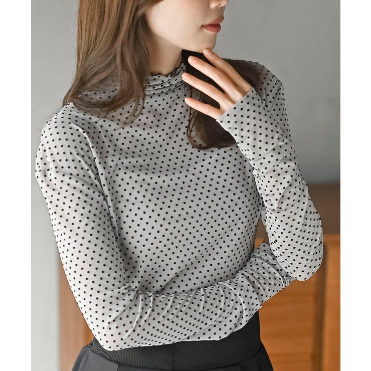 グレー | フロッキードットチュールハイネックプルオーバー | rps