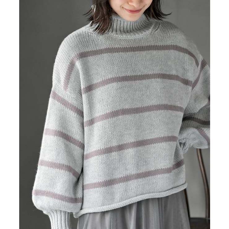 杢グレー | ハイネックボーダーニットプルオーバー | rps