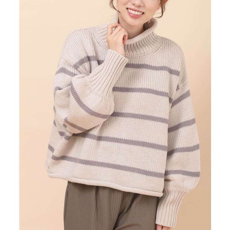 オフベージュ | ハイネックボーダーニットプルオーバー | rps
