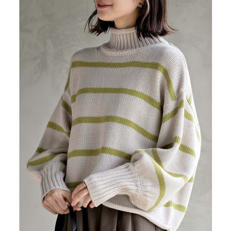 Lベージュ | ハイネックボーダーニットプルオーバー | rps