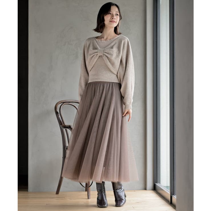 リボンデザインニットカーデ＋キャミアンサンブル | rps | 詳細画像2 