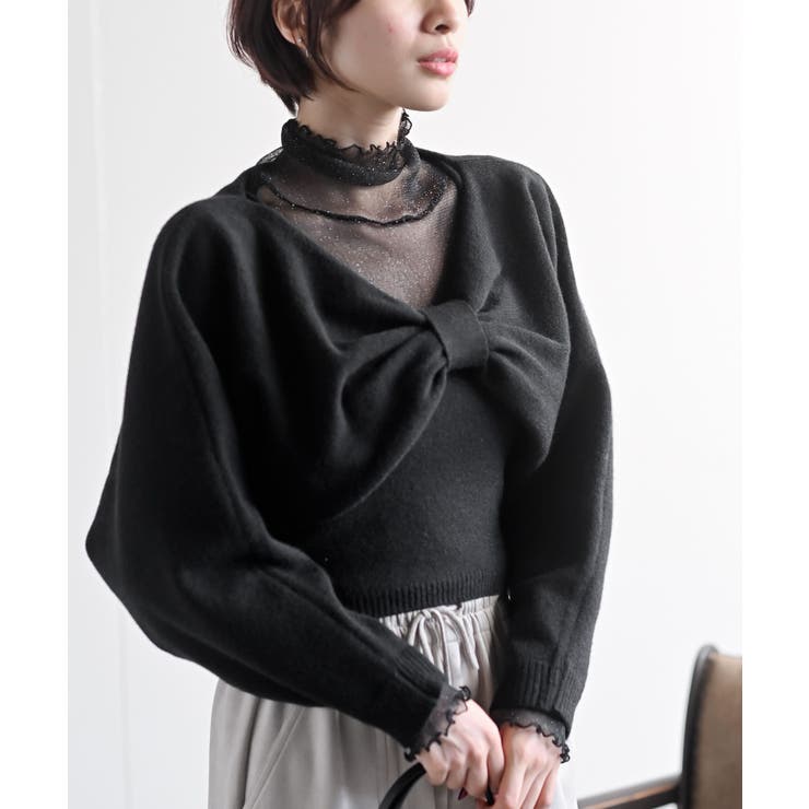 ブラック | リボンデザインニットカーデ＋キャミアンサンブル | rps