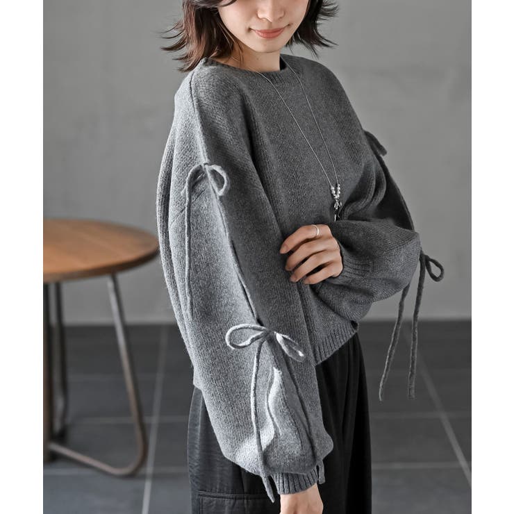 袖リボンニットプルオーバー[品番：RPSW0003984]｜rps（アールピーエス