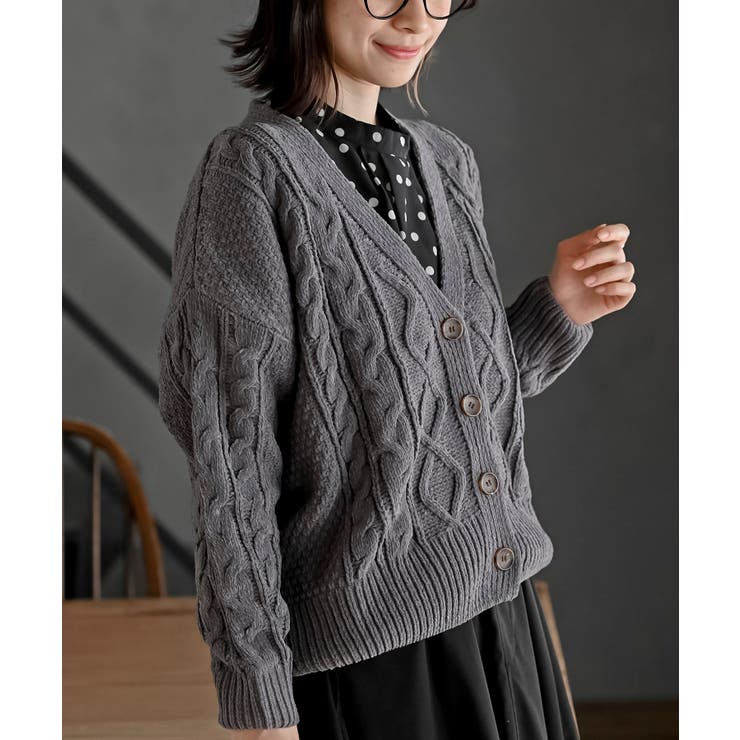 CHACグレー | モールケーブルニットカーディガン | rps