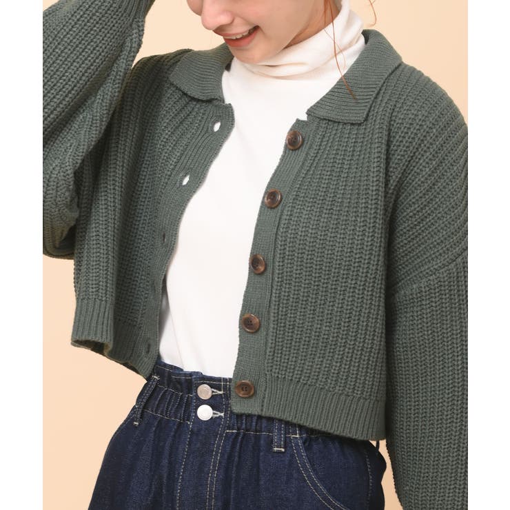 Dグリーン | 襟付きニットショートカーディガン | rps