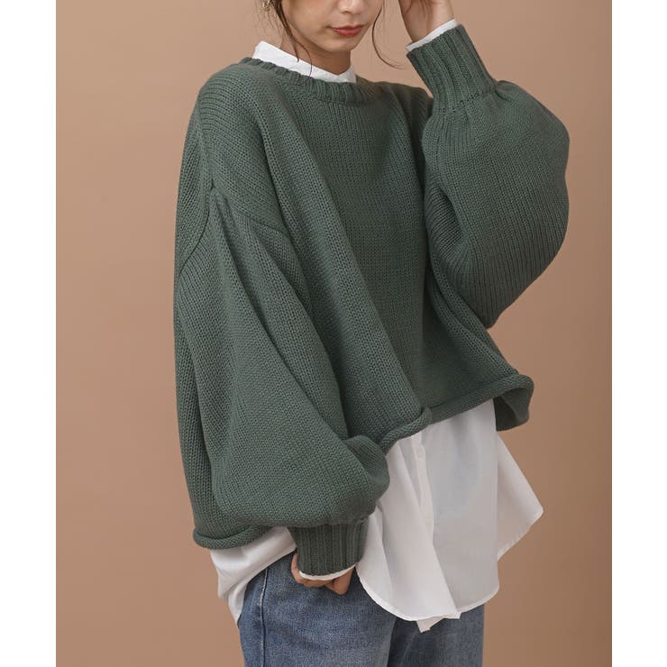 美品 MYINE お袖ボリュームニット クロップド丈プルオーバー春コーデ