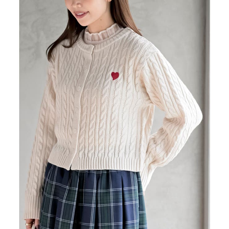 ハート刺繍ケーブルニットクルーネックカーディガン | rps | 詳細画像15 