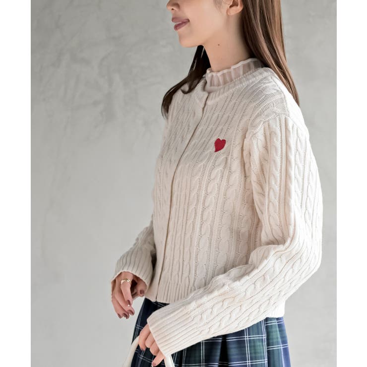 ハート刺繍ケーブルニットクルーネックカーディガン | rps | 詳細画像16 