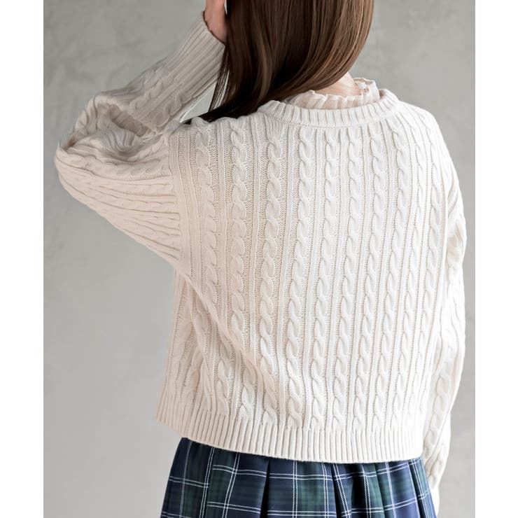 ハート刺繍ケーブルニットクルーネックカーディガン | rps | 詳細画像17 