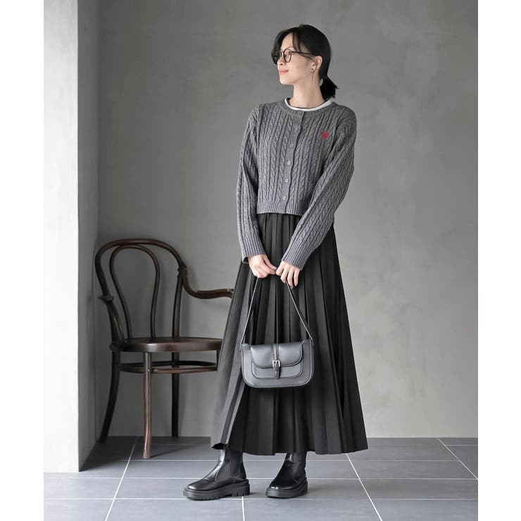 ハート刺繍ケーブルニットクルーネックカーディガン | rps | 詳細画像2 