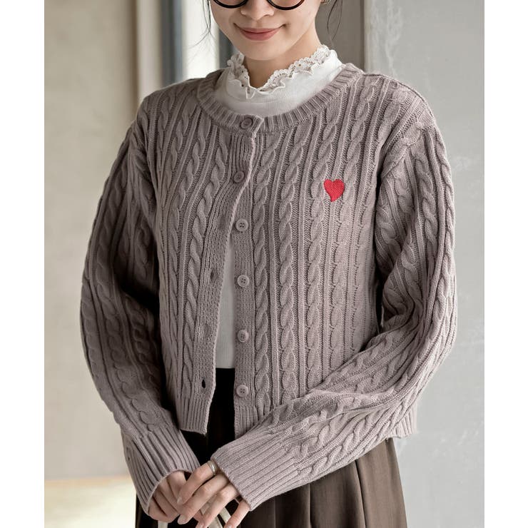 ハート刺繍ケーブルニットクルーネックカーディガン | rps | 詳細画像24 