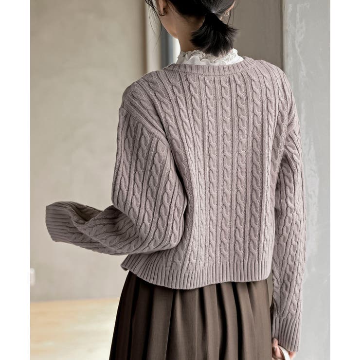 ハート刺繍ケーブルニットクルーネックカーディガン | rps | 詳細画像26 