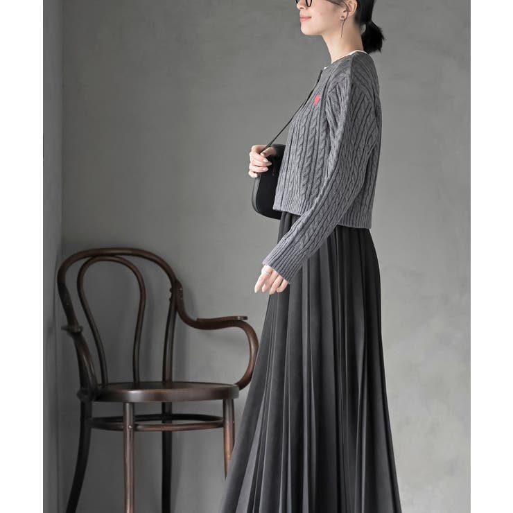 ハート刺繍ケーブルニットクルーネックカーディガン | rps | 詳細画像3 