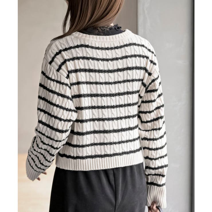 ハート刺繍ケーブルニットクルーネックカーディガン | rps | 詳細画像34 